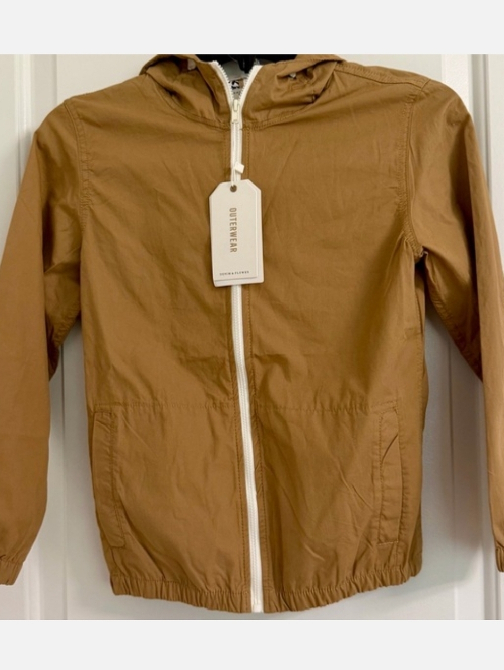 Denim & Flower Tan Kids Hooded Lightweight Jacket.